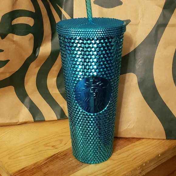 Starbucks 2023 Summer Teal Splash Bling Studded Cold Cup 24 oz.